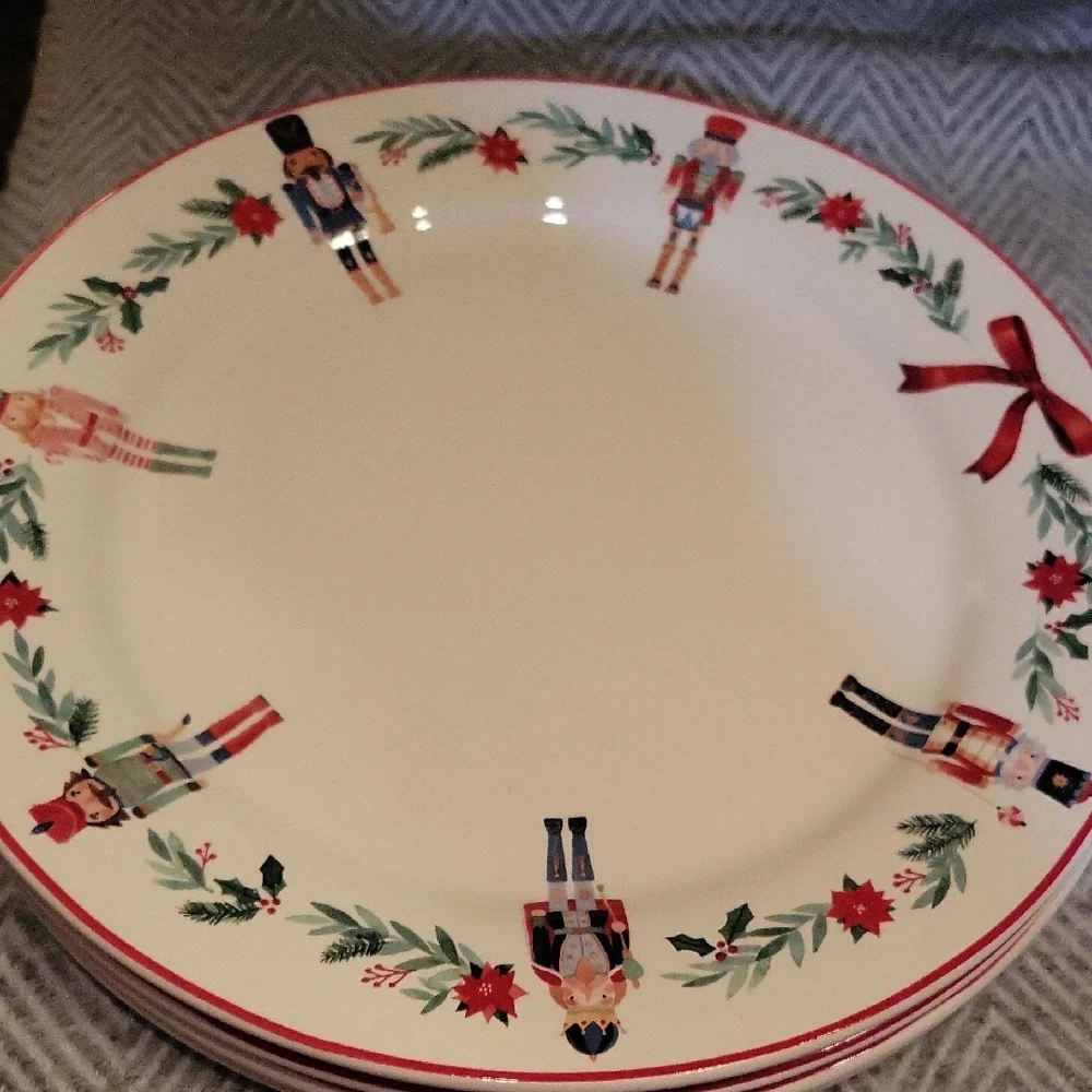 Sur La Table Nutcracker Dinner Plates with Red and Green Design